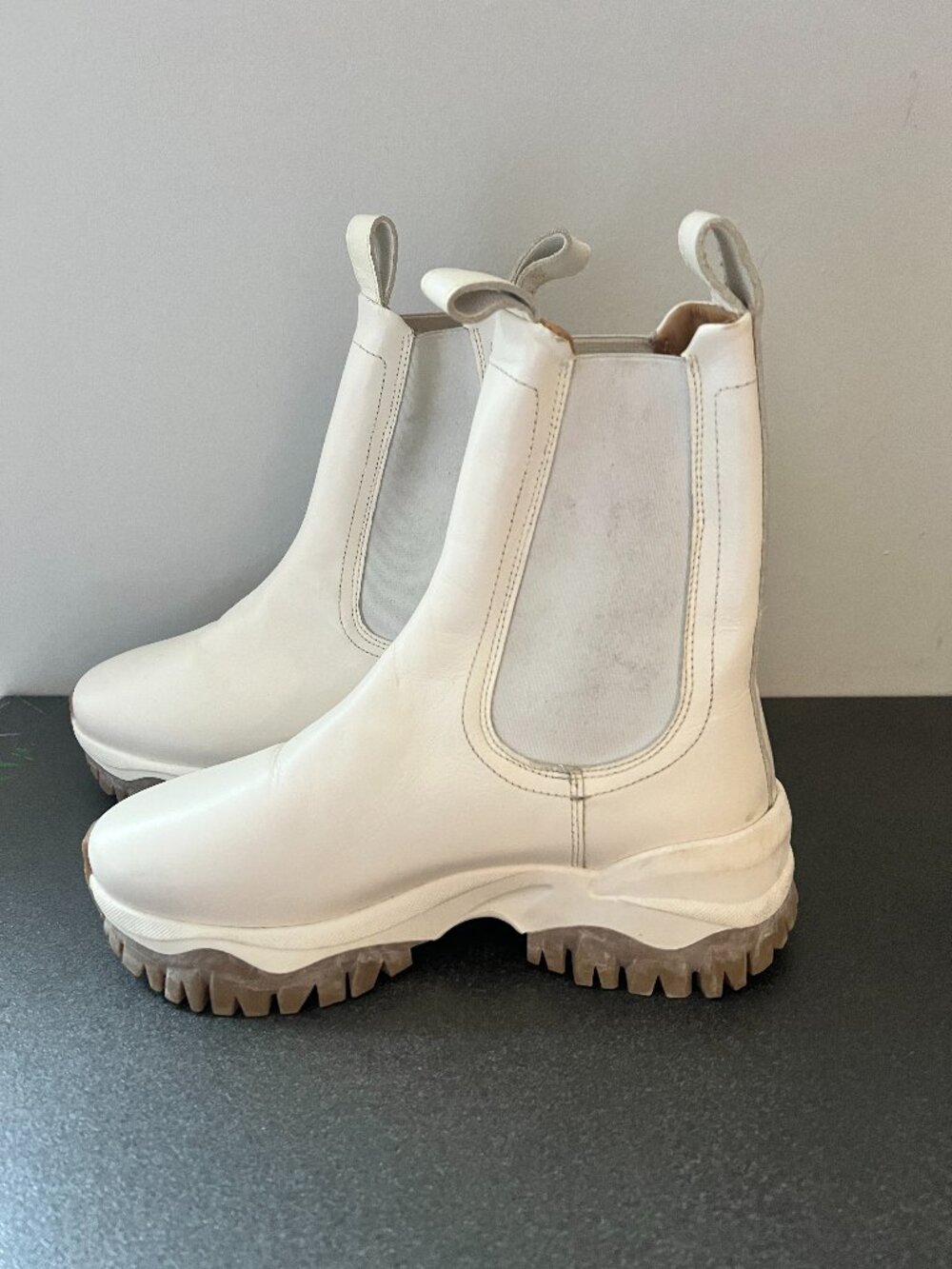 Tiger of Sweden Leather Chelsea Boots — White Chunky Sole — Women’s Size 5